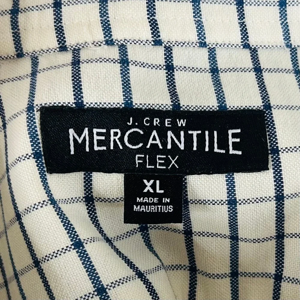 J Crew XL Mercantile Flex Button Down Shirt Ivory Blue Windowpane Check Mens